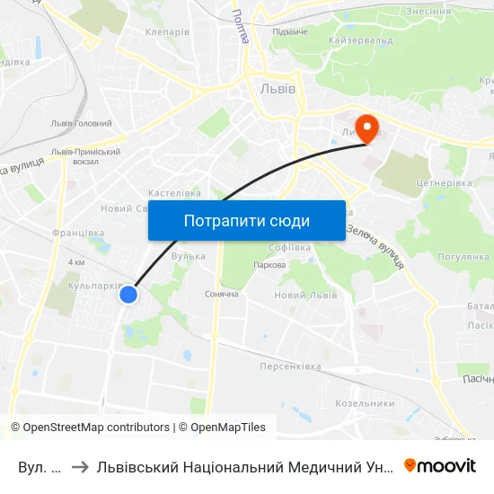 Вул. Аркаса to Львівський Національний Медичний Університет Імені Данила Галицького map