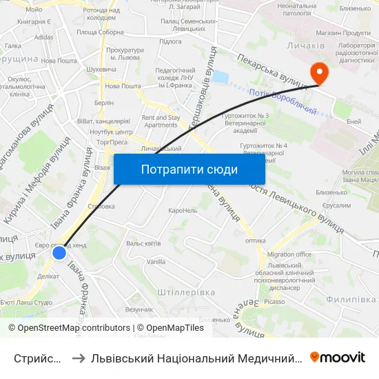Стрийський Ринок to Львівський Національний Медичний Університет Імені Данила Галицького map