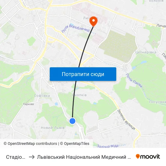 Стадіон Україна to Львівський Національний Медичний Університет Імені Данила Галицького map
