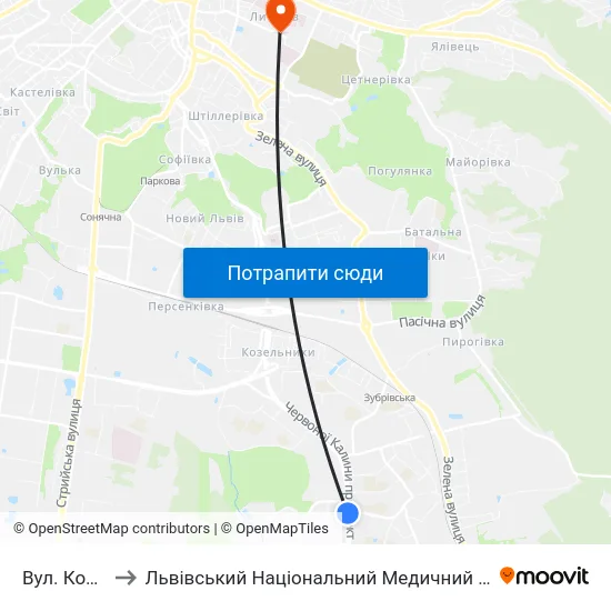 Вул. Коломийська to Львівський Національний Медичний Університет Імені Данила Галицького map