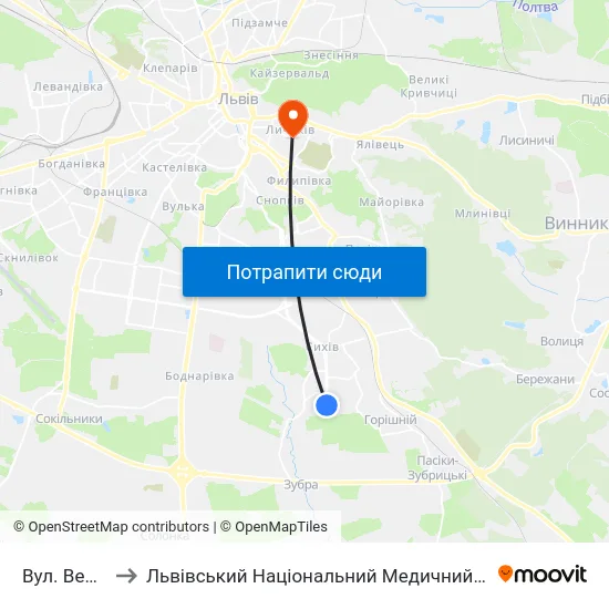 Вул. Вернадського to Львівський Національний Медичний Університет Імені Данила Галицького map
