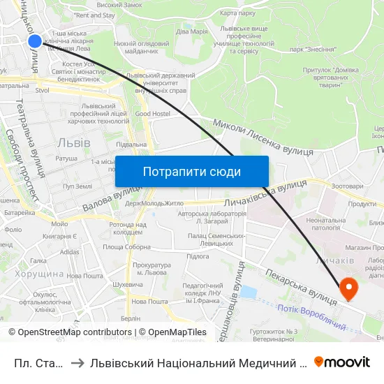 Пл. Старий Ринок to Львівський Національний Медичний Університет Імені Данила Галицького map