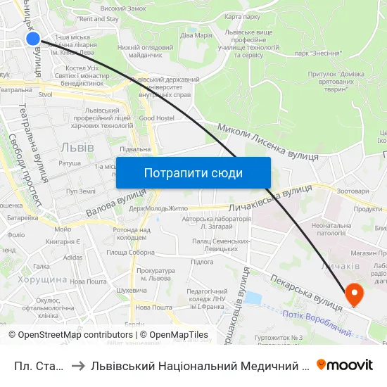 Пл. Старий Ринок to Львівський Національний Медичний Університет Імені Данила Галицького map