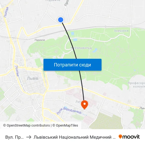 Вул. Промислова to Львівський Національний Медичний Університет Імені Данила Галицького map