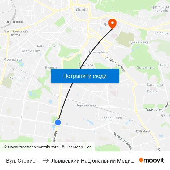 Вул. Стрийська / Вул. Наукова to Львівський Національний Медичний Університет Імені Данила Галицького map