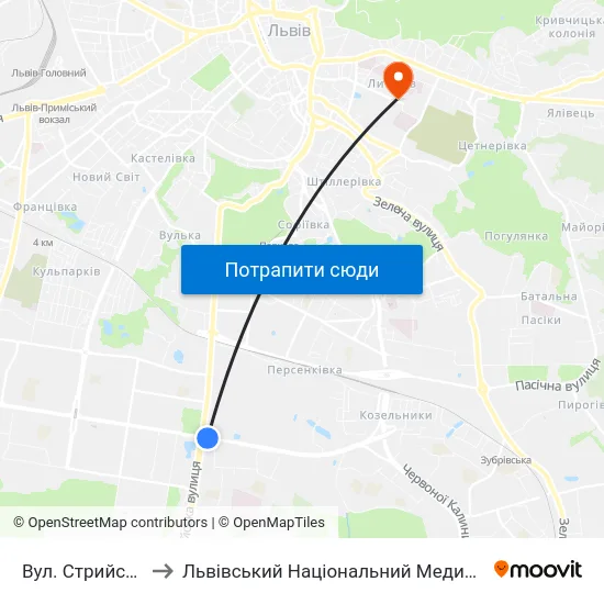 Вул. Стрийська / Вул. Наукова to Львівський Національний Медичний Університет Імені Данила Галицького map