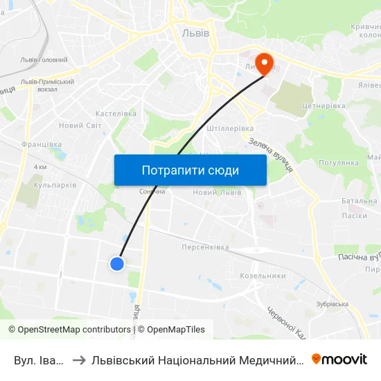 Вул. Івана Рубчака to Львівський Національний Медичний Університет Імені Данила Галицького map