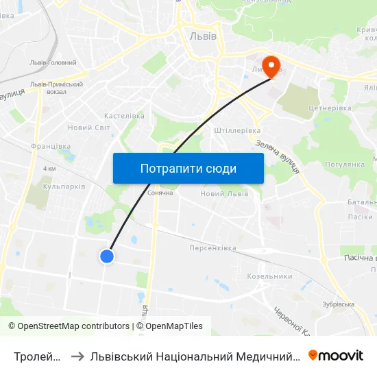 Тролейбусне Депо to Львівський Національний Медичний Університет Імені Данила Галицького map