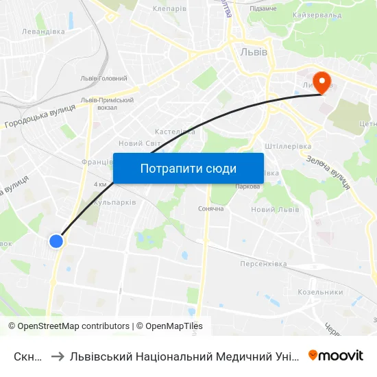 Скнилівок to Львівський Національний Медичний Університет Імені Данила Галицького map