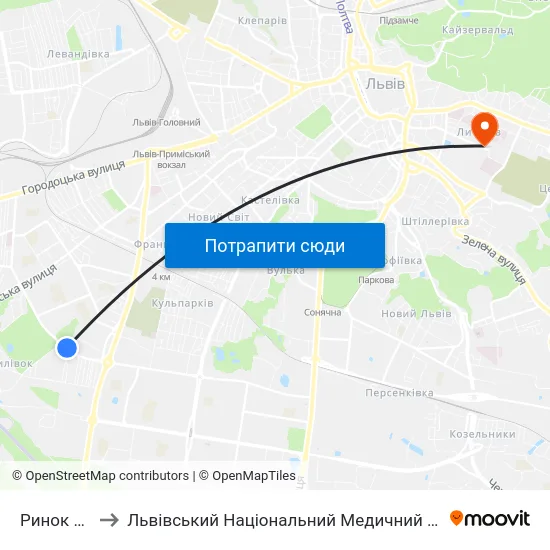 Ринок Південний to Львівський Національний Медичний Університет Імені Данила Галицького map