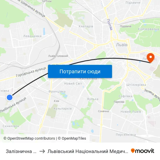 Залізнична Райадміністрація to Львівський Національний Медичний Університет Імені Данила Галицького map