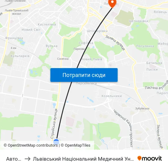Автовокзал to Львівський Національний Медичний Університет Імені Данила Галицького map
