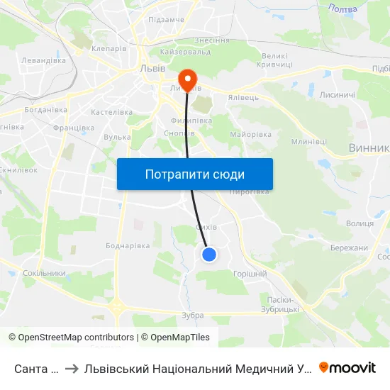 Санта Барбара to Львівський Національний Медичний Університет Імені Данила Галицького map