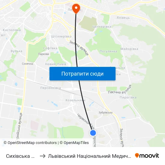 Сихівська Райадміністрація to Львівський Національний Медичний Університет Імені Данила Галицького map