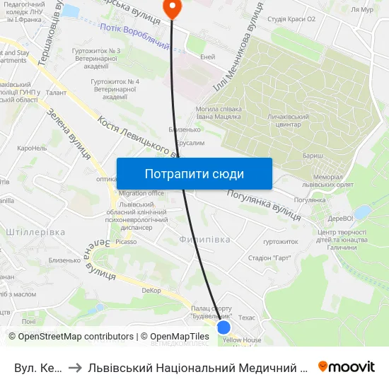 Вул. Керченська to Львівський Національний Медичний Університет Імені Данила Галицького map