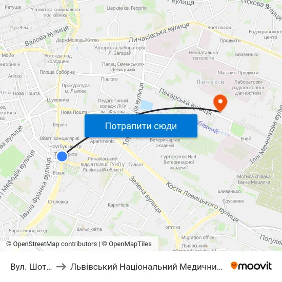 Вул. Шота Руставелі to Львівський Національний Медичний Університет Імені Данила Галицького map