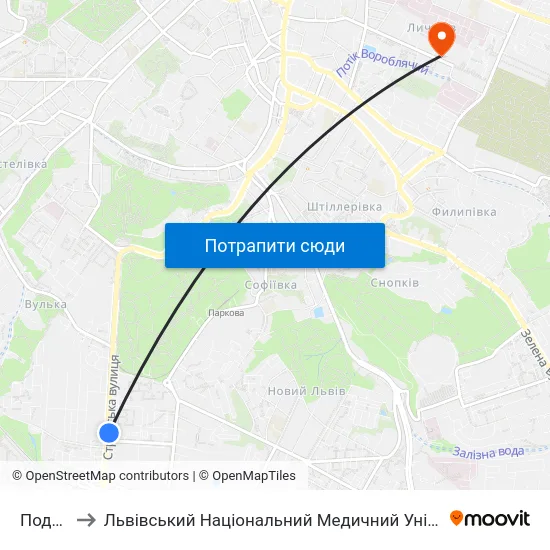 Податкова to Львівський Національний Медичний Університет Імені Данила Галицького map