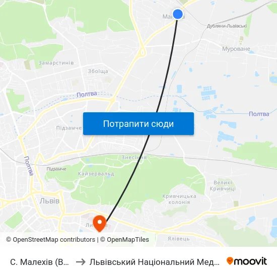 С. Малехів (Вул. Тараса Шевченка) to Львівський Національний Медичний Університет Імені Данила Галицького map