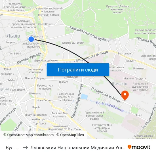 Вул. Руська to Львівський Національний Медичний Університет Імені Данила Галицького map