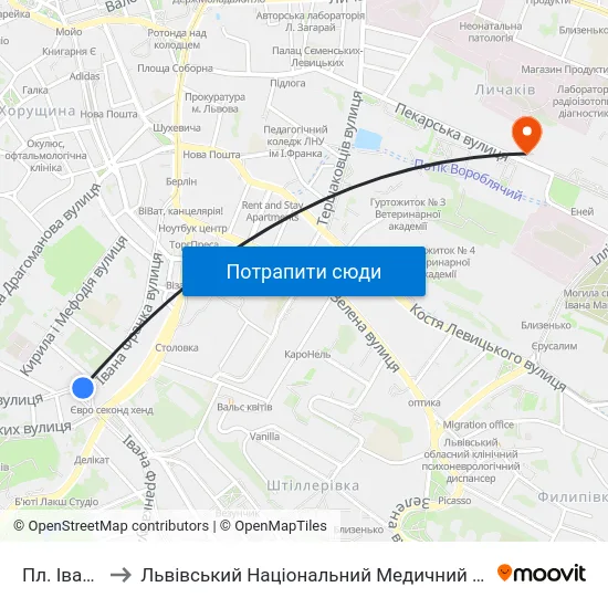 Пл. Івана Франка to Львівський Національний Медичний Університет Імені Данила Галицького map