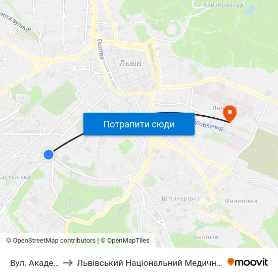Вул. Академіка Сахарова to Львівський Національний Медичний Університет Імені Данила Галицького map