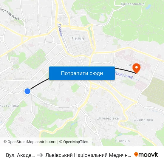 Вул. Академіка Сахарова to Львівський Національний Медичний Університет Імені Данила Галицького map