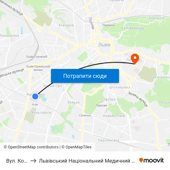 Вул. Коновальця to Львівський Національний Медичний Університет Імені Данила Галицького map