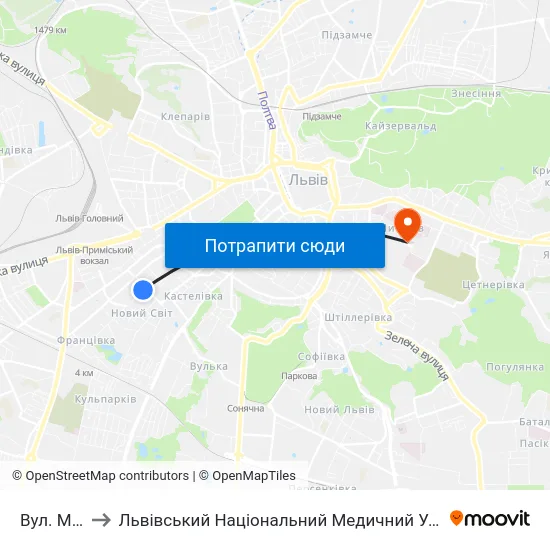 Вул. Мельника to Львівський Національний Медичний Університет Імені Данила Галицького map
