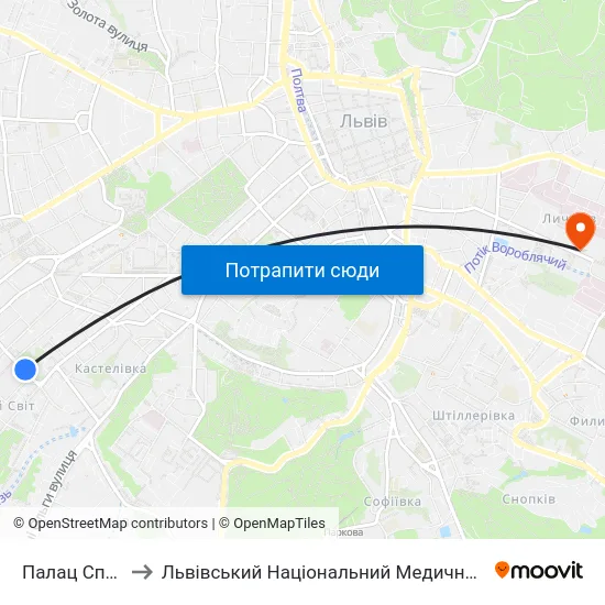 Палац Спорту "Україна" to Львівський Національний Медичний Університет Імені Данила Галицького map