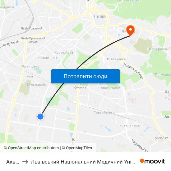 Аквапарк to Львівський Національний Медичний Університет Імені Данила Галицького map