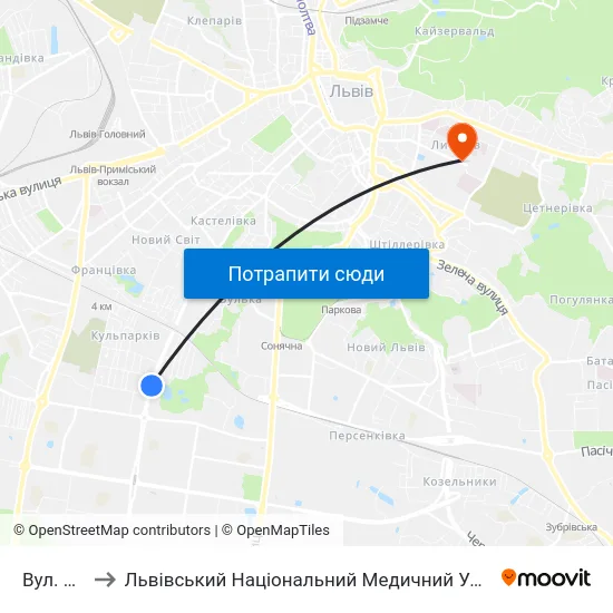 Вул. Бойчука to Львівський Національний Медичний Університет Імені Данила Галицького map