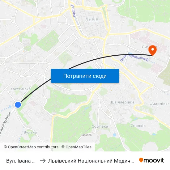 Вул. Івана Горбачевського to Львівський Національний Медичний Університет Імені Данила Галицького map