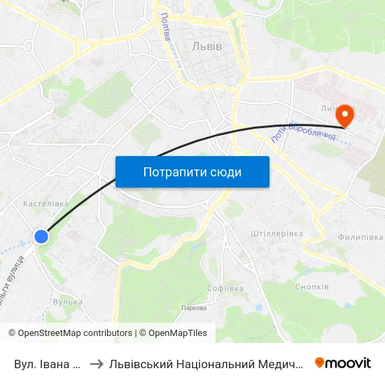 Вул. Івана Горбачевського to Львівський Національний Медичний Університет Імені Данила Галицького map