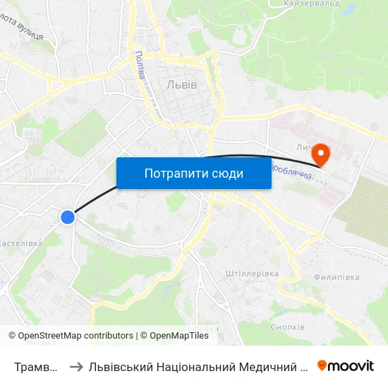 Трамвайне Депо to Львівський Національний Медичний Університет Імені Данила Галицького map