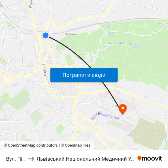 Вул. Під Дубом to Львівський Національний Медичний Університет Імені Данила Галицького map