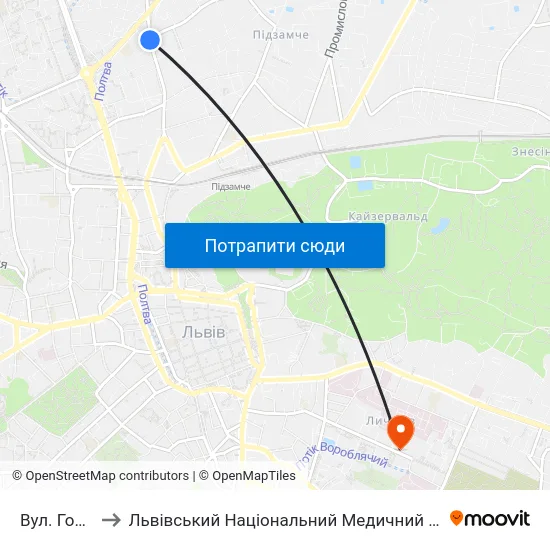 Вул. Городницька to Львівський Національний Медичний Університет Імені Данила Галицького map