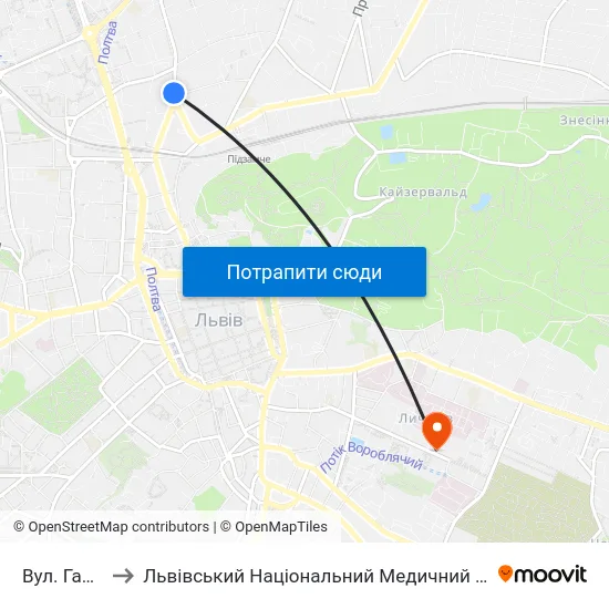 Вул. Гайдамацька to Львівський Національний Медичний Університет Імені Данила Галицького map