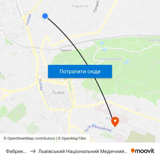 Фабрика "Динамо" to Львівський Національний Медичний Університет Імені Данила Галицького map