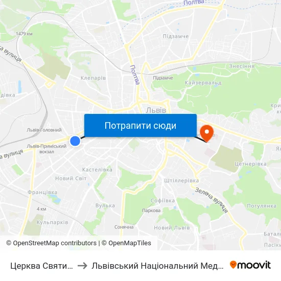 Церква Святих Ольги Та Єлизавети to Львівський Національний Медичний Університет Імені Данила Галицького map