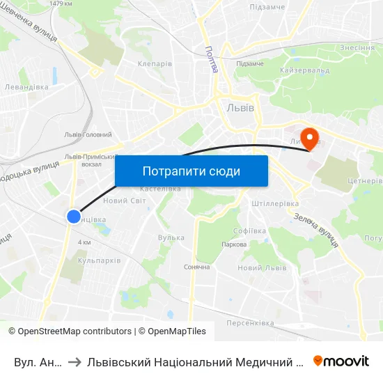 Вул. Антоновича to Львівський Національний Медичний Університет Імені Данила Галицького map