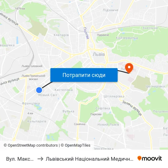 Вул. Максима Залізняка to Львівський Національний Медичний Університет Імені Данила Галицького map