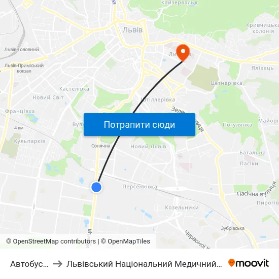 Автобусний Завод to Львівський Національний Медичний Університет Імені Данила Галицького map