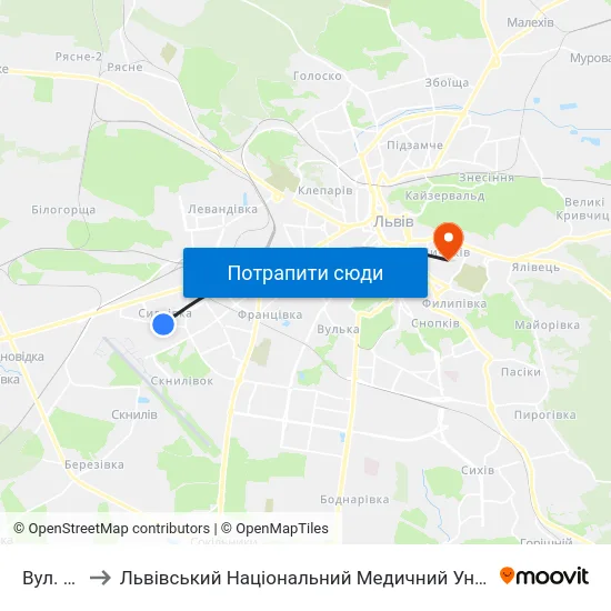 Вул. Патона to Львівський Національний Медичний Університет Імені Данила Галицького map