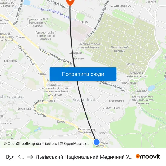 Вул. Кримська to Львівський Національний Медичний Університет Імені Данила Галицького map