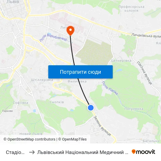 Стадіон "Україна" to Львівський Національний Медичний Університет Імені Данила Галицького map