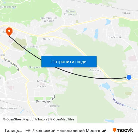 Галицька Лікарня to Львівський Національний Медичний Університет Імені Данила Галицького map