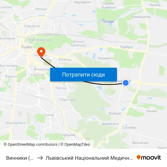 Винники (Вул. Галицька) to Львівський Національний Медичний Університет Імені Данила Галицького map