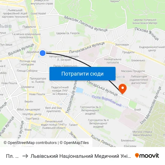 Пл. Митна to Львівський Національний Медичний Університет Імені Данила Галицького map