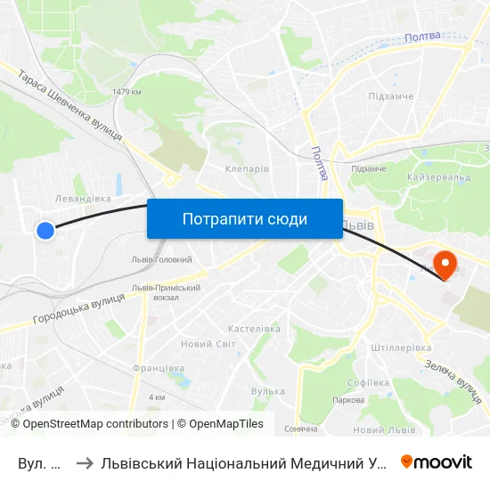 Вул. Низинна to Львівський Національний Медичний Університет Імені Данила Галицького map