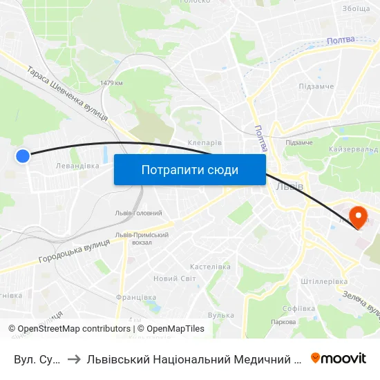 Вул. Суботівська to Львівський Національний Медичний Університет Імені Данила Галицького map